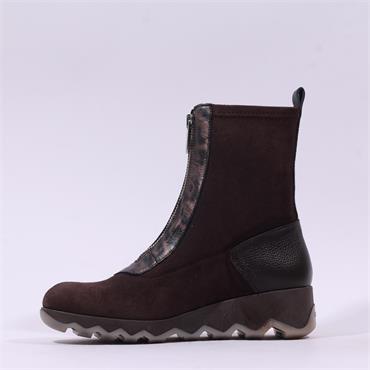 Wonders Simon Front Zip Stretch Boot - Brown Suede
